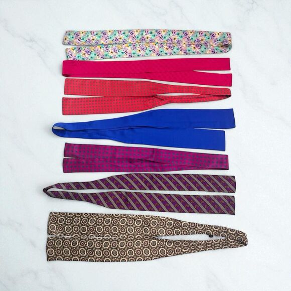 Vintage SILK Mens Neck Bow ties 7 PC LOT Colorful Retro Womens Hair Handbag Bows - Picture 1 of 16